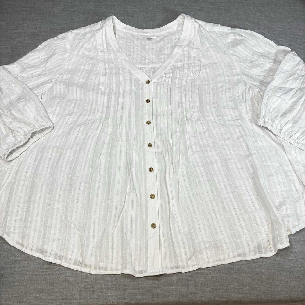 J. Jill Shirt Womens Plus 4X White Pintuck Dobby Stripe Button Front Flowy
